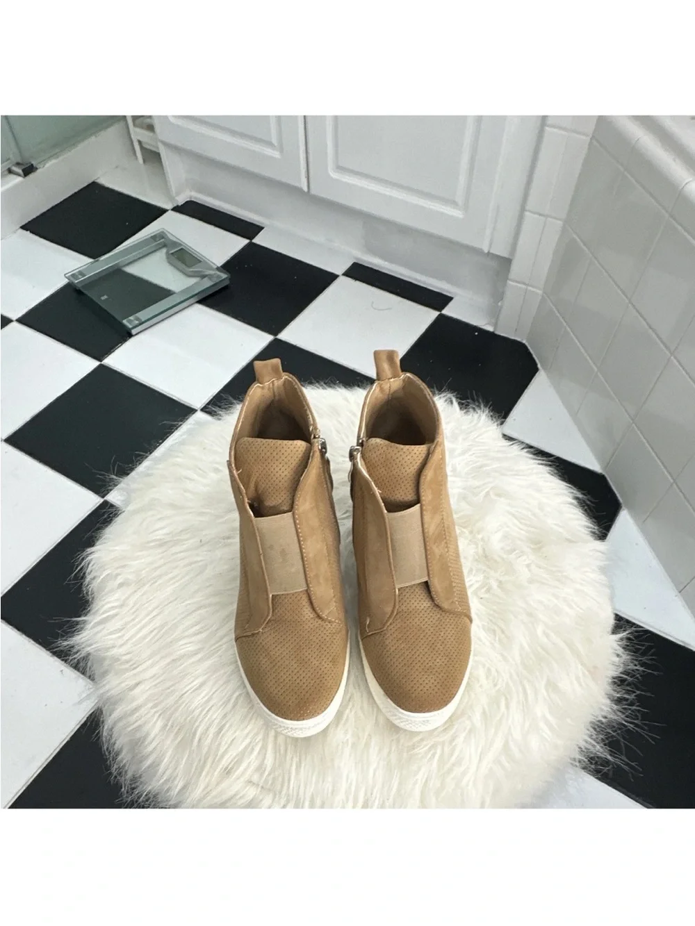 Ccocci Zoey Tan Wedge Sneaker Boot with Perforated Upper